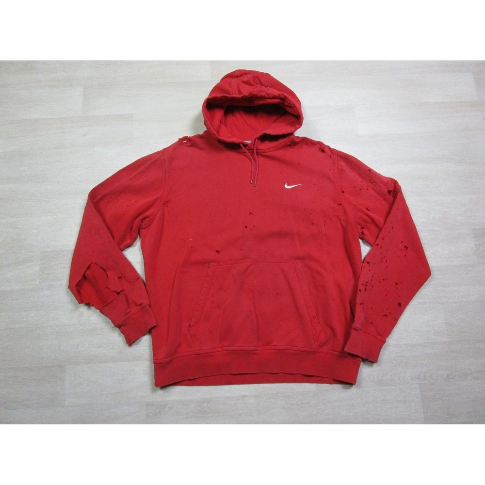 Vintage y2k Nike Essential Swoosh‎ Red Hooded Sweatshirt Thrashed Heavy Distress